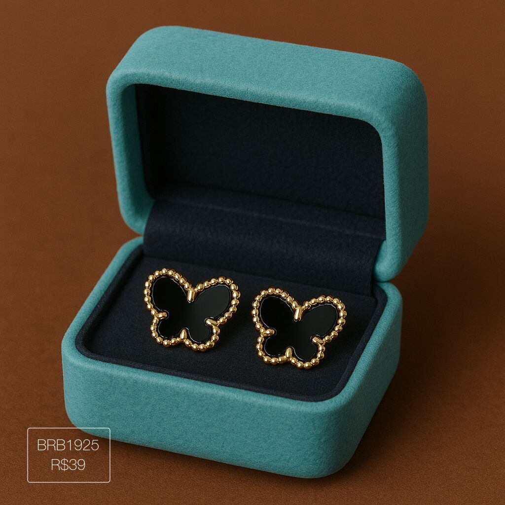 Brinco Borboleta Preto Dourado